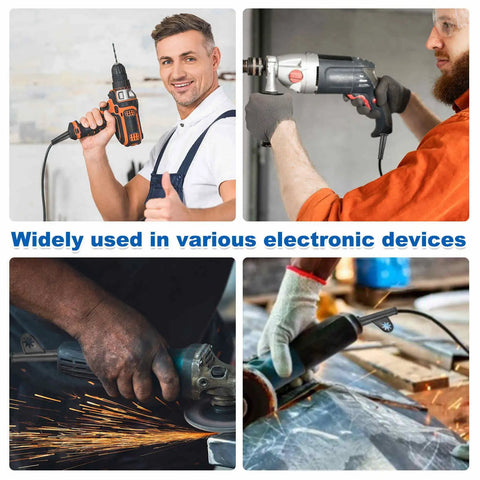Men using power tools with Power Cord Protector Boot for Cutting Machines and Drills, Rubber Strain Relief Sleeve.