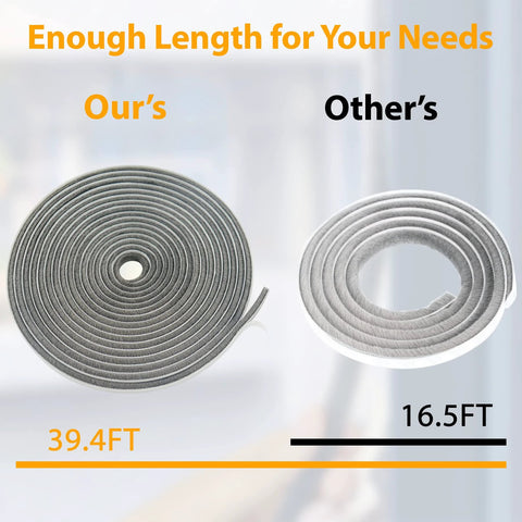 Bruiefpap weather stripping roll, 39.4 ft, grey, self-adhesive, 0.35 in wide x 0.35 in thick for doors/windows; two rolls shown.