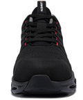 Work Ready Steel Toe Shoes For Men, Lightweight Safety Sneakers With EVA 3D High Rebound Sole, Tough Yet Comfy All Day, Durable Yet Flexible, ASTM F2413 Certified Safety Footwear, Colorful Red Black, Size 11, For Construction And Warehouse, front view