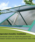 Two Pack Auto Roof Vent Opener For Greenhouse Ventilation Solar Powered Heat Sensitive Window Opener Kit installed in use.