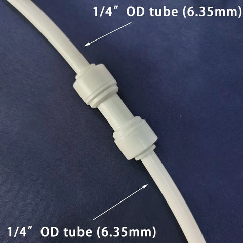 Water Purifier Straight Union Connector One Quarter Inch OD Tube Quick Push To Connect Fitting Made For Residential RO DI Water Filter Systems Durable Plastic Plumbing Connector Pack Of 100 front view