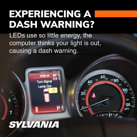 Automotive instrument cluster with Turn Signal Lamp Out warning and SYLVANIA logo