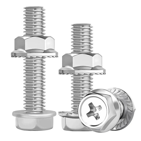 M6 Cross Flange Bolts And Nuts Kit With Toothed Lock Washers, Serrated Hex Head Screws, 20 Complete Sets, 304 Stainless Steel