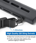 Rock Hard Rifle Sling Swivels 1.25 Inch QD Two Point Mount showcasing matte black swivel and webbing attachment details.