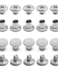 Top Shelf Nickel Plated M5 Binding Screws Boss Grade Chicago Binding Posts showing durable cross head screws and bases for crafting.
