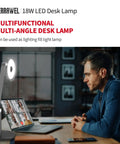 Man working at home using dimmable LED desk lamp with auto off timer and memory function, 18W 1000LM, adjustable gray light.