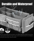 Oversize 4 In 1 Car Trunk Storage Organizer With Collapsible Design Multi Compartment Trunk Box And Cooler Bag shown open and waterproof