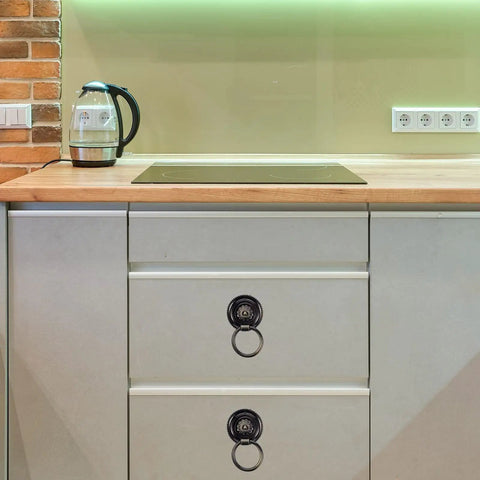 Modern kitchen with brass single hole drawer pull handle for cabinets and doors vintage wardrobe knob with retro vibe