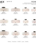Meridian Collection 3 Light Semi Flush Mount Ceiling Fixture With Oatmeal Fabric Drum Shade And Satin White Diffuser In English Bronze Finish showcased in various sizes and styles.