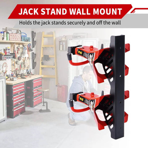 Heavy Duty Jack Stand Wall Mount Organizer For 2 And 3 Ton Stands In 12 Gauge Steel With Powder Coat Finish Installed In Garage