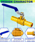 Beefy 2 Pack 3 Quarter Inch Heater Hose Shut Off Ball Valve With Barbed Fittings And Stainless Steel Clamps shown with blue lever