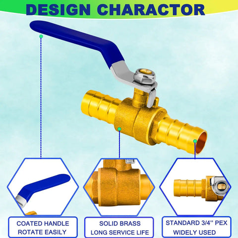 Beefy 2 Pack 3 Quarter Inch Heater Hose Shut Off Ball Valve With Barbed Fittings And Stainless Steel Clamps shown with blue lever