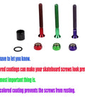 Purple Skateboard Hardware Kit With 8 Bolts And 8 Nuts shown with colored bolts and anti-rust coating on screws.