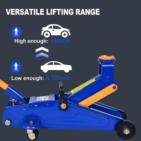 Low Profile 2 Ton Floor Jack Built Tough With Heavy Duty Steel Hydraulic System, Quick Lift Single Piston Pump, Range 5.31 to 13 In