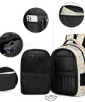 Open view of Multicolor Bluebell Linen Pattern Backpack For Everyday Carry showing large capacity compartments