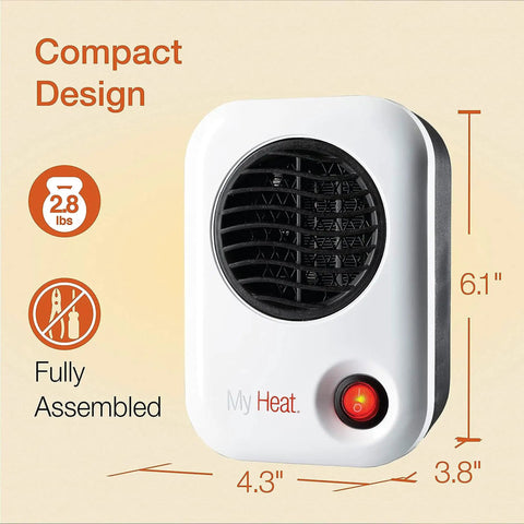 MyHeat 200 Watt Small Energy Efficient Portable Electric Ceramic Space Heater with Cool Touch Exterior, dimensions and design