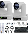 2 X Move SE PTZ Camera With 30x Optical Zoom Bundle includes two cameras, joystick controller, wall mounts, and cleaning kit.