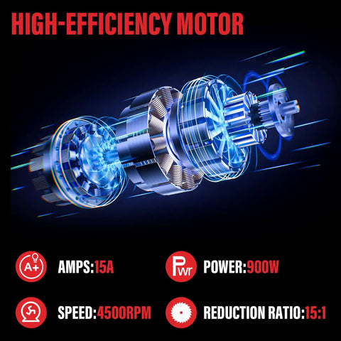 High-efficiency motor of Electric Wood Chipper Shredder With 15 Amp Motor And 4500 RPM Dual Steel Blades highlighting features