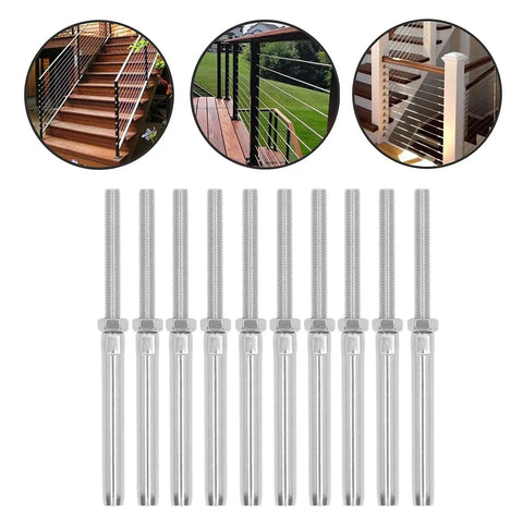 Ten Pack Stainless Steel Thread Swage Lag Screws For Cable Railing Hardware M10 Five Millimeter Beefy Heavy Duty Kit