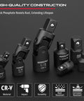 Heavy Duty Universal Joint Socket Reducer Set, 7-Piece Impact Wobble U Joint And Adapters With Magnetic Aluminum Rail, CR-V Steel