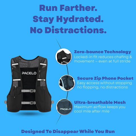 Go To Hydration Vest For Running With Two 500ml Flasks, Phone Pocket, No Bounce Comfort, ultralight vest front view