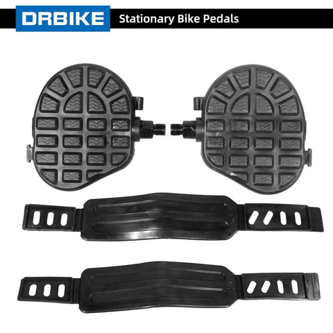 Solid One Half Inch Spindle Stationary Bike Pedals With Adjustable Strap And Toe Clip For Recumbent And Exercise Bikes, 1 Pair