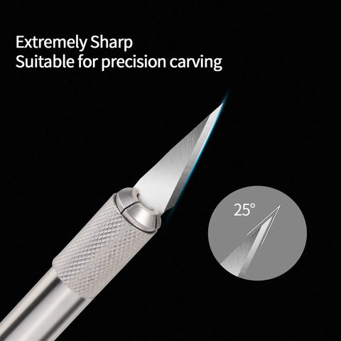 Close-up of 20 Piece Craft Knife Blades Set SK5 Carbon Steel Size 11 Fine Point Refills highlighting sharp edge for precise cutting