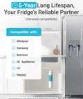 Top Shelf Inline Water Filter For Ice Makers And Fridges Smooth Flow One Quarter Inch Tubing RV Camper Compatible showing compatibility with major brands.