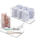 Deep Plastic Storage Organizer Bin For Bath And Shower Neat Stows Shampoo Vitamins Med Supplies And Beauty Tools 2 Pack Clear