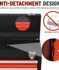 Anti-detachment design on Three Drawer Portable Steel Toolbox With Locking System, Top Storage, And Drawer Liners.