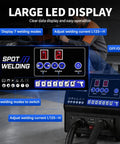 Close-up of LED display showing 7 welding modes on Powerful Auto Body Dent Repair Kit With 4200A Stud Welder.