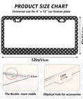 Size chart for Cool Polka Dot Black And White License Plate Frame Two Pack Universal Fit Stainless Steel With Screws