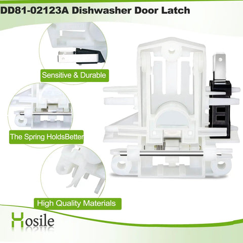 Replacement Dishwasher Door Latch For Samsung Models Upgrade DD81-02132A DD81-01629A with safety close sensor, white frame.