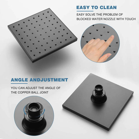 Single-Handle Tub And Shower Faucet Set With Valve, 6-Inch Rain Shower Head And Tub Spout, Matte Black Finish, water jet easy cleaning