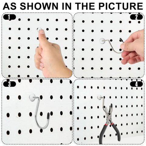 120 Pack White Pegboard Hook Stoppers Lock It Down And Keep Gear Secure Heavy Duty Silicone Safety Clips Halt Hook Drop Fits Standard Wall Mounts Garage Setup Routine, installation guide sequence.