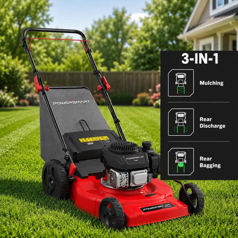 Gas Self Propelled Lawn Mower For Hills And Medium Yards, A Yard Workhorse With 170cc OHV Engine, 3 In 1 Mulching Bagging Discharge, 6 Position Height, Alloy Deck, Easy Start, Rear Wheel Drive, red 21-inch mower with bagging attachment
