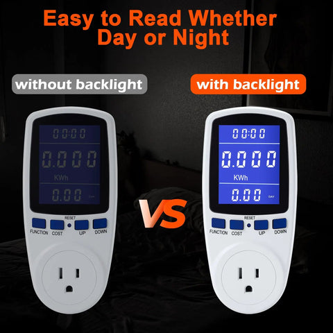 Upgraded Brighter LCD Display Night Vision Power Meter Plug For Real Time Power Usage Monitoring comparison with backlight on
