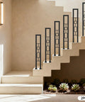 U Shaped Wrought Iron Stair Handrail Featuring Tough As Nails Rectangle Railing With Rock Solid Non Slip Base For Indoor Outdoor Porch Deck Loft Safety Support Two Pack Matte Black on staircase with succulents.