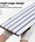 Premium Wood Slat Acoustic Panels Feature Heavy Duty Sound Absorption Tech Ideal For Epic Gaming Room Accent Walls And Home Theater Backdrops Available In Clean White Marble Finish To Hella Level Up Your Space, straight edge design shown.