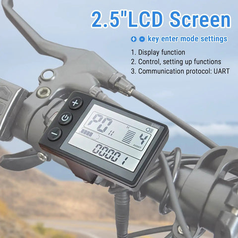 High Definition Electric LCD Display Meter For Ebike And Scooter 48V 5Pin ABS mounted on handlebar, showing speed and battery