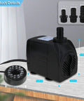 Submersible Fountain Pump With 400 GPH 1800 LPH, Ultra Quiet 25W, 12 LED Colorful Lights, 3 Nozzles, on table display