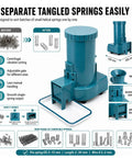 Heavy Duty Automatic Spring Separator For Small Coil Sorting With Centrifugal Vibration Tech and Spacious Hopper image showing machine and spring types.