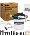Pneumatic Brake Bleeder Kit with 2L Vacuum Pump and 1L Refilling Bottle, includes 23-piece adapters set, packaging visible
