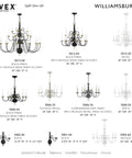 Williamsburgh 6 Light Chandelier In White Traditional Steel Fixture, various finishes, elegant pendant lighting options chart