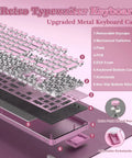 Exploded view of Pink Retro Mechanical Gaming Keyboard Boss Level Design Featuring Classic Typewriter Layout and Solid Steel Chassis.