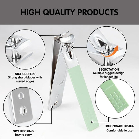 Close-up of nail clippers from All In One Nail And Foot Care Kit For Women Pro Grade 12 Piece Manicure Pedicure Set In Green Travel Case.