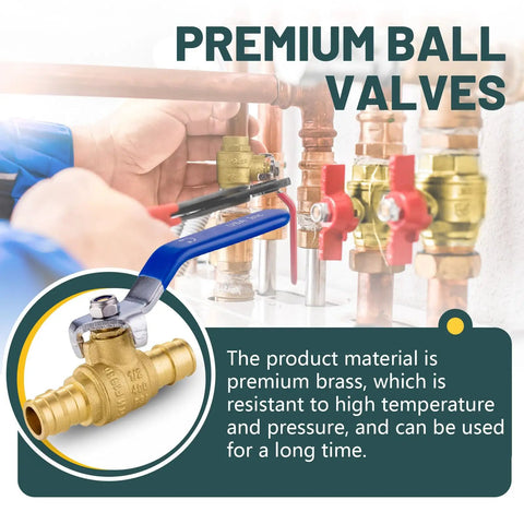 100-Pack 1/2 in Pex A Ball Valve Shut Off Blue Lead-Free Brass, NSF ANSI 61 Safe For Potable Water, Withstand Up To 600 PSI WOG, Built Tough for Home Or Commercial Plumbing