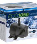 Box of Fixed Flow Water Pump For Aquariums Ponds Fountains And Hydroponics with performance chart and EcoPlus branding.