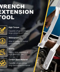 2 Piece Wrench Extender Tool Set With Slim 13.4 Inch Design For Easy Leverage shown on display card with torque features