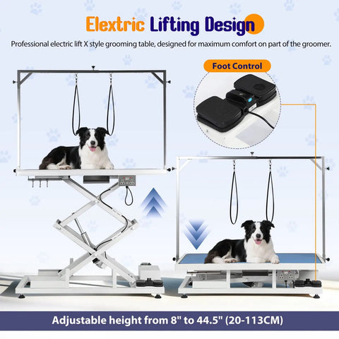 Huge Heavy Duty Electric Pet Grooming Lift Table With Double Scissor Blue Top, Height Adjustable Dog Station For Large Dogs And Cats, 264 LBS Capacity, Foot Control loops And Storage Drawer, Total Game Changer with electric lifting design and foot control.